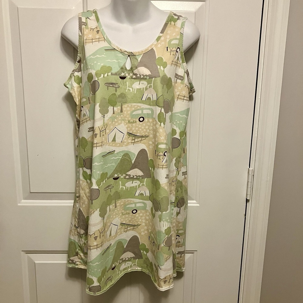 Woolrich Cotton Dress Size Medium Cute Camping Novelty Print White Green Women's